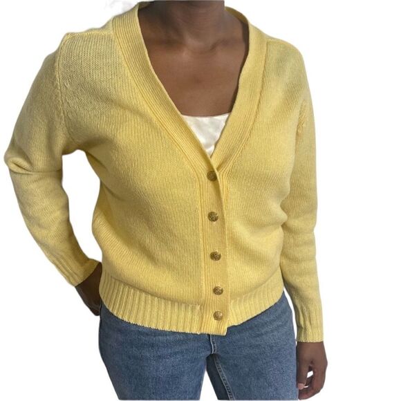Pendleton Vintage Yellow Cardigan Sweater with Gold ornate buttons - Picture 1 of 11